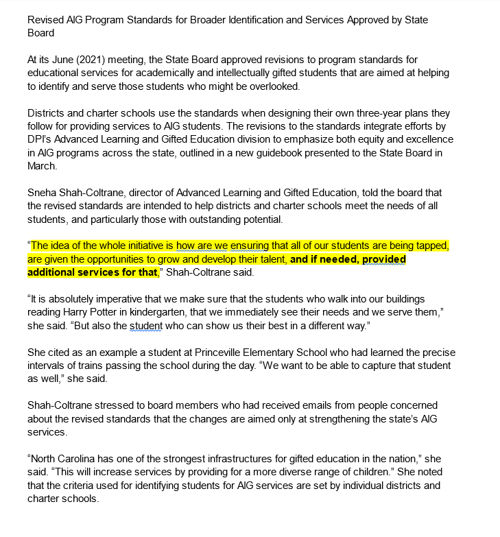 ResoluteMama's tweet image. It&apos;s been &amp;gt; a year since @edstateboard_nc &amp;amp; NCDPI made changes to the NC #Gifted Leg. 
What&apos;s changed that eases access to acceleration? 
Hows the educational equity working for #profoundlygifted Ss in NC? 
What add&apos;l needed services have been provided to HG/PG Ss?