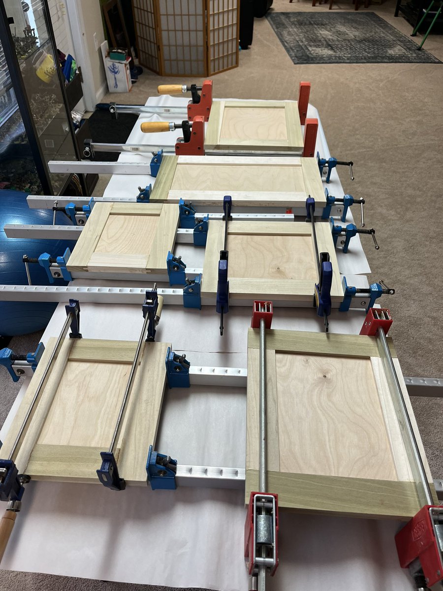 9367LLC's tweet photo. Miter saw insert and doors being glued up. Busy day at Rekindled Comcepts! Call us if you need us! #smallbusiness #woodworking #cabinetry https://t.co/UCSFymJmSL