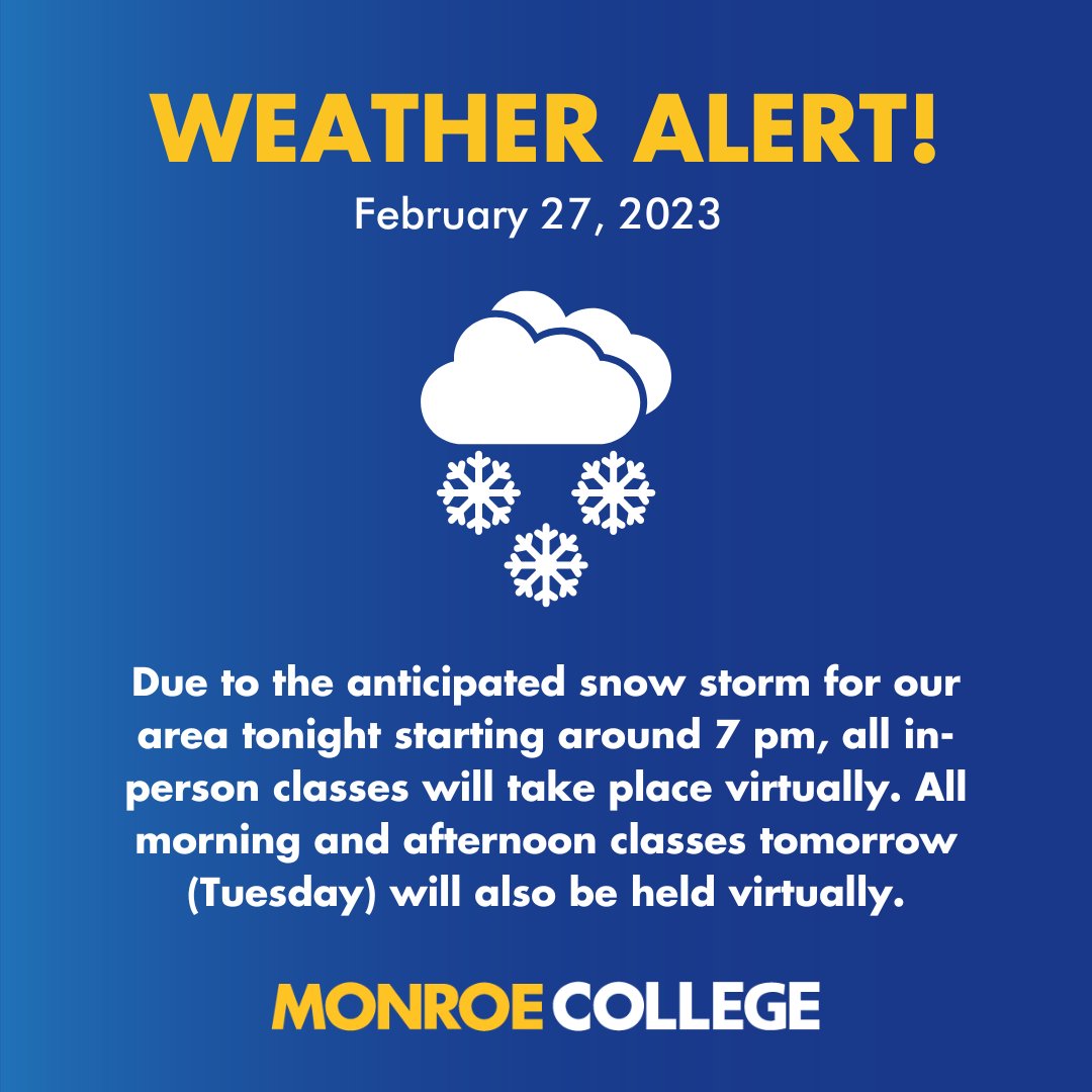 ⚠️🌨Snow is anticipated for our area tonight starting around 7 pm. We will monitor the weather conditions and will send out updates if necessary. Thank you for your cooperation, and stay safe!