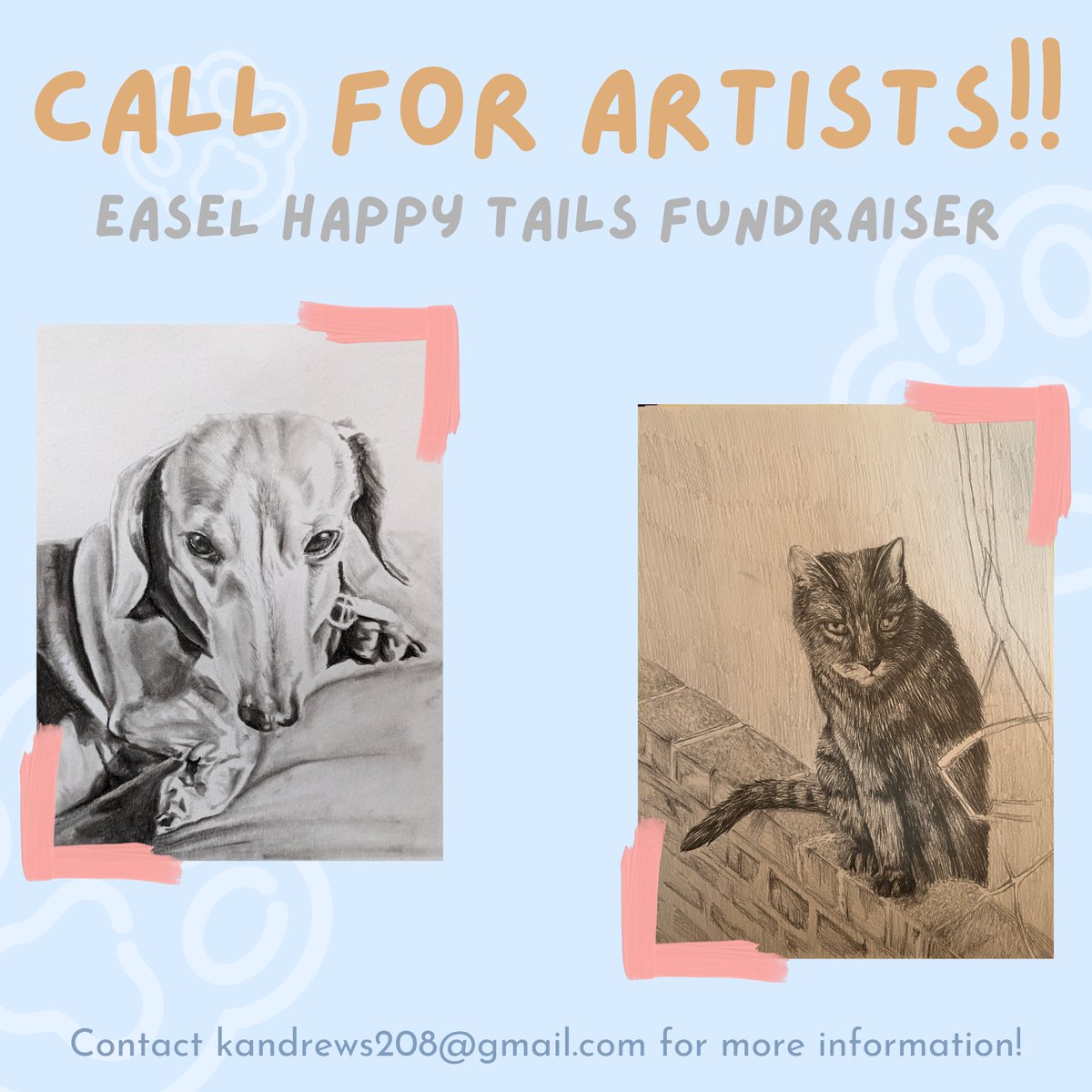 TCNJ Art & Art History (@tcnjartdept) on Twitter photo Call for Artists! | Happy Tails II, EASEL Animal Rescue League
--
EASEL is seeking artists in preparation for a 3-month fundraiser project from March-June!
Contact kandrews208@gmail.com for more information! Call for Artists! | Happy Tails II, EASEL Animal Rescue League
--
EASEL is seeking artists in preparation for a 3-month fundraiser project from March-June!
Contact kandrews208@gmail.com for more information!