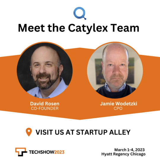 catylex_inc's tweet photo. Our co-founder David Rosen and chief product officer Jamie Wodetzki will showcase Catylex Contract Analytics® at #abatechshow. Come find us in Startup Alley to learn more about our AI-powered solution and see for yourself how we solve contract data challenges #legaltech #AI https://t.co/nmA4cjRL5G