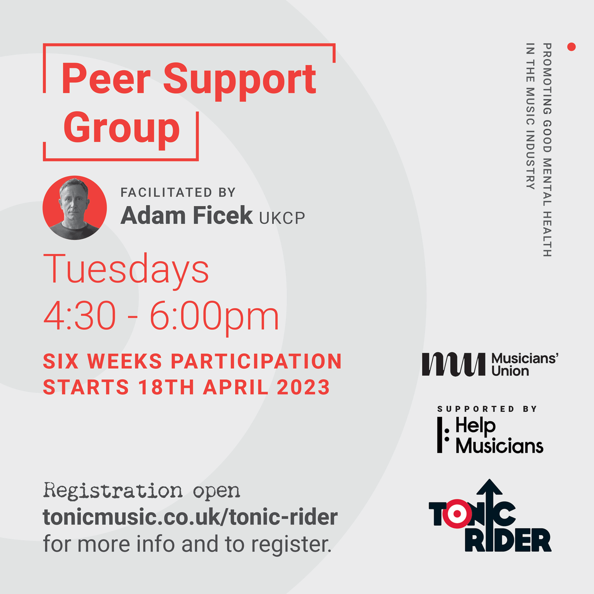 We are delighted to announce our 2nd online Peer Support Group for music teachers with @WeAreTheMU & @HelpMusicians 

facilitated by @adamficek 

Register your interest > forms.gle/cQHwf2A7D4cqnm…

#TonicRider #MusicMindsMatter #WeAreTheMU #Teaching #MentalHealth #Wellbeing #Music