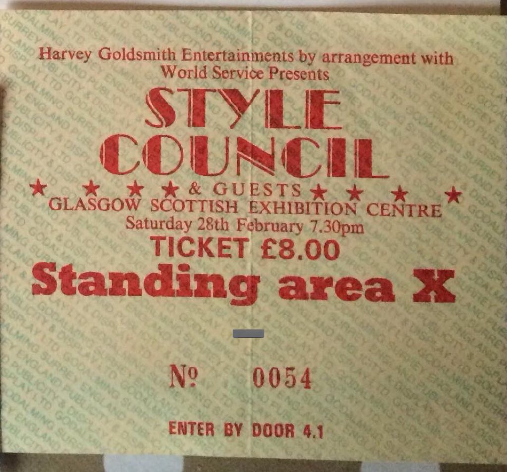 MRCOOLSDREAM's tweet photo. 1987: 27th Feb at City Hall, Newcastle &amp; 28th Feb was the last night of the General Election tour at Glasgow SECC. #thestylecouncil  £8 inc JerUSAlem Thanks  @johnny_howell1 ticket 🎫 @secc  “Guests” were originally to be The Dynamic Three but they “didn’t work out” https://t.co/qt2j6JOC1P