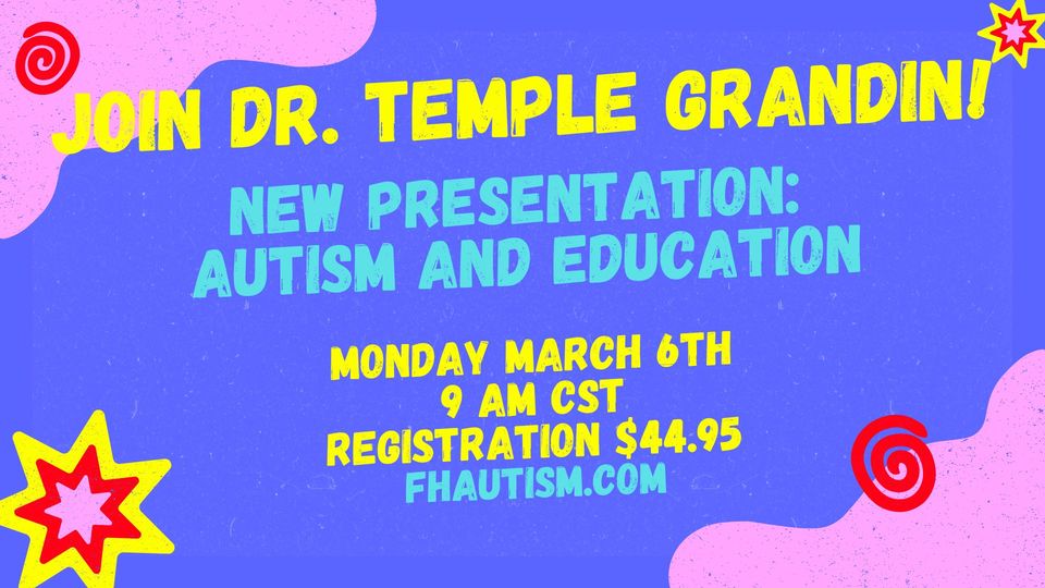 RT <a href="/fhautism/">Future Horizons</a>: Last Chance!  Join Dr. Temple Grandin. 

In this informative webinar based on her new book," 𝐀𝐮𝐭𝐢𝐬𝐦 𝐚𝐧𝐝 𝐄𝐝𝐮𝐜𝐚𝐭𝐢𝐨𝐧” Dr. Temple Grandin discusses the real issues that parents, teachers, and kids face every day. 

…
