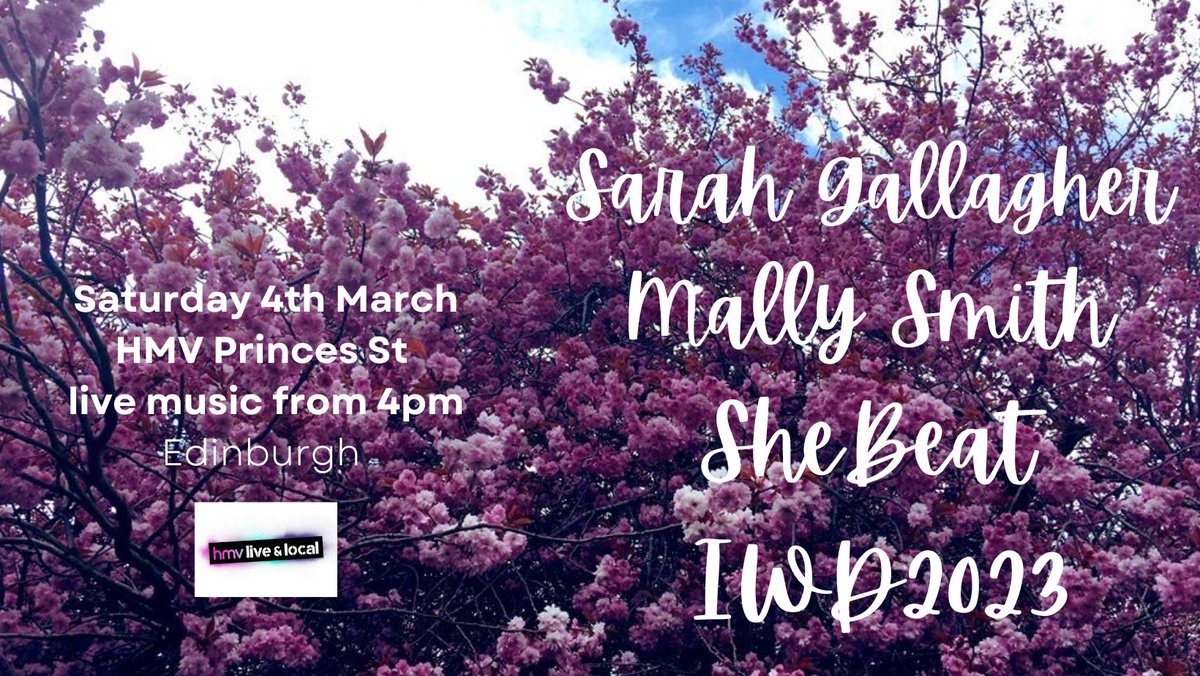SheBeatMusic's tweet photo. Happy to announce my #IWD2023 show lineup for this Saturday afternoon @hmvtweets Princes St, Edinburgh #instore... @SayRARGH &amp; @MallyHSmith 💃💃💃🎶🎶🎶 Join us from 4pm until they kick us out 😜 #womeninmusic #womensupportingwomen #livemusicismagic https://t.co/RBdRWNUSZu