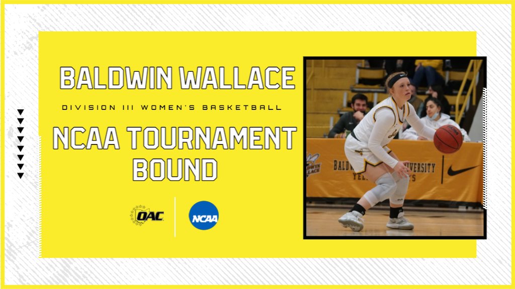 OHAthleticConf's tweet photo. NCAA Tournament Bound!

@BW_wbasketball has been selected to play in the 2023 @NCAADIII women's basketball tournament

The Yellow Jackets will travel to Hope this weekend to face Wartburg in the first round. https://t.co/tzxsm3wLEF