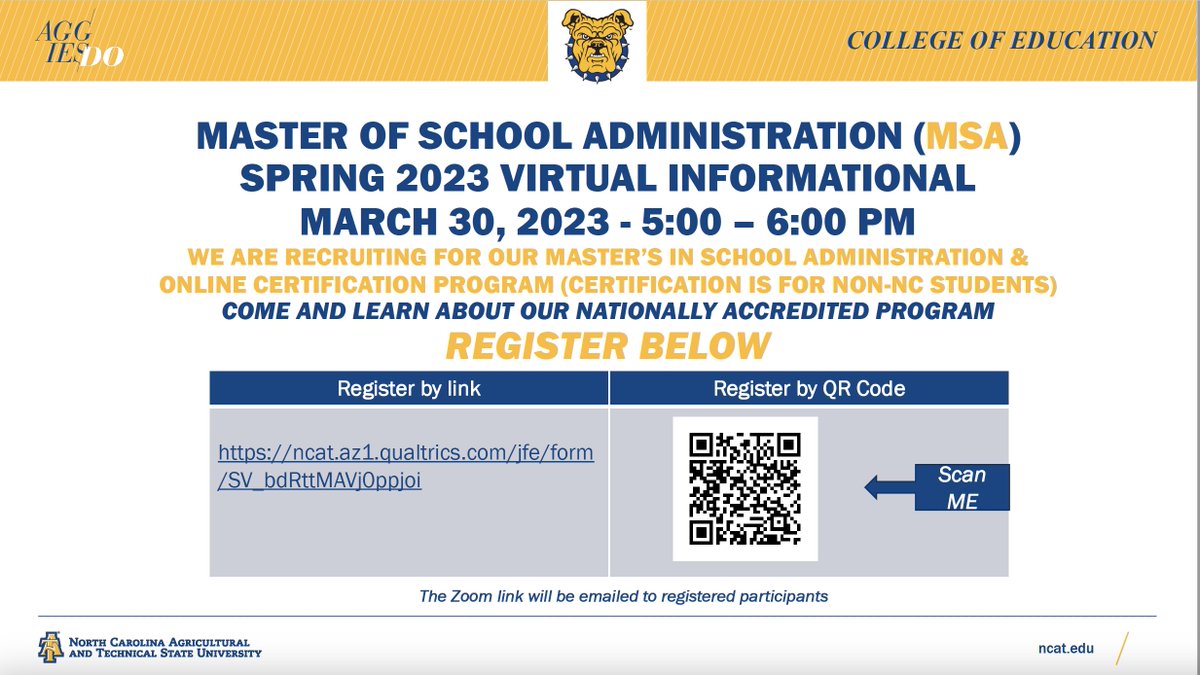 KarlinBurks's tweet photo. NC A&amp;T State University's MSA program is actively recruiting students for our upcoming cohorts. Come and learn more about our Nationally Accredited Program! https://t.co/brmgrI4zKs