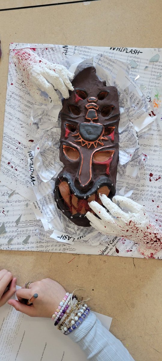 nrjhart's tweet photo. HS Art 1 understood the assignment: "Mask of our Mind"...5 aspects of their psychological mind! #ALLIN https://t.co/1AnozLnAUl