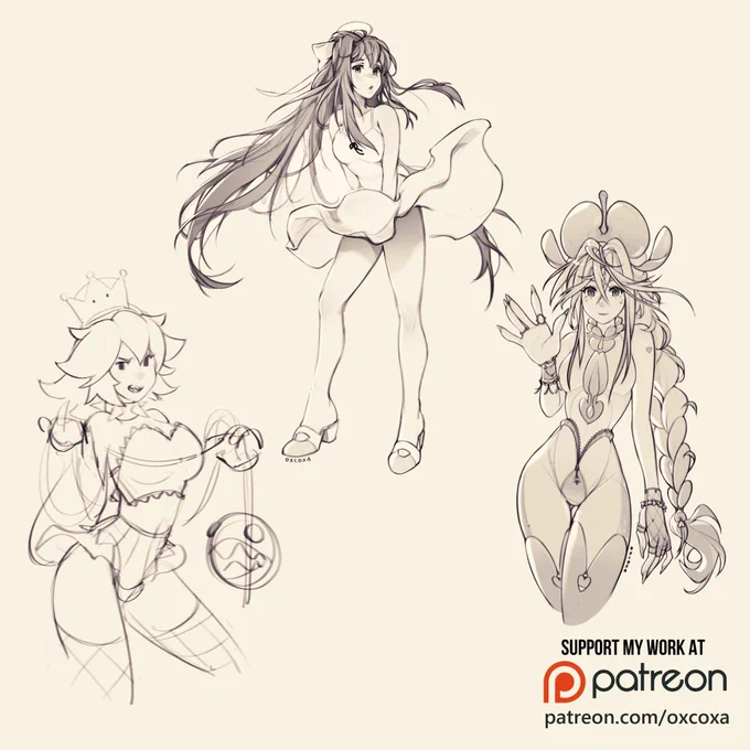 Pin-ups for this month! Chompette, Monika (DDLC), and Bleeding Hearts Girl  