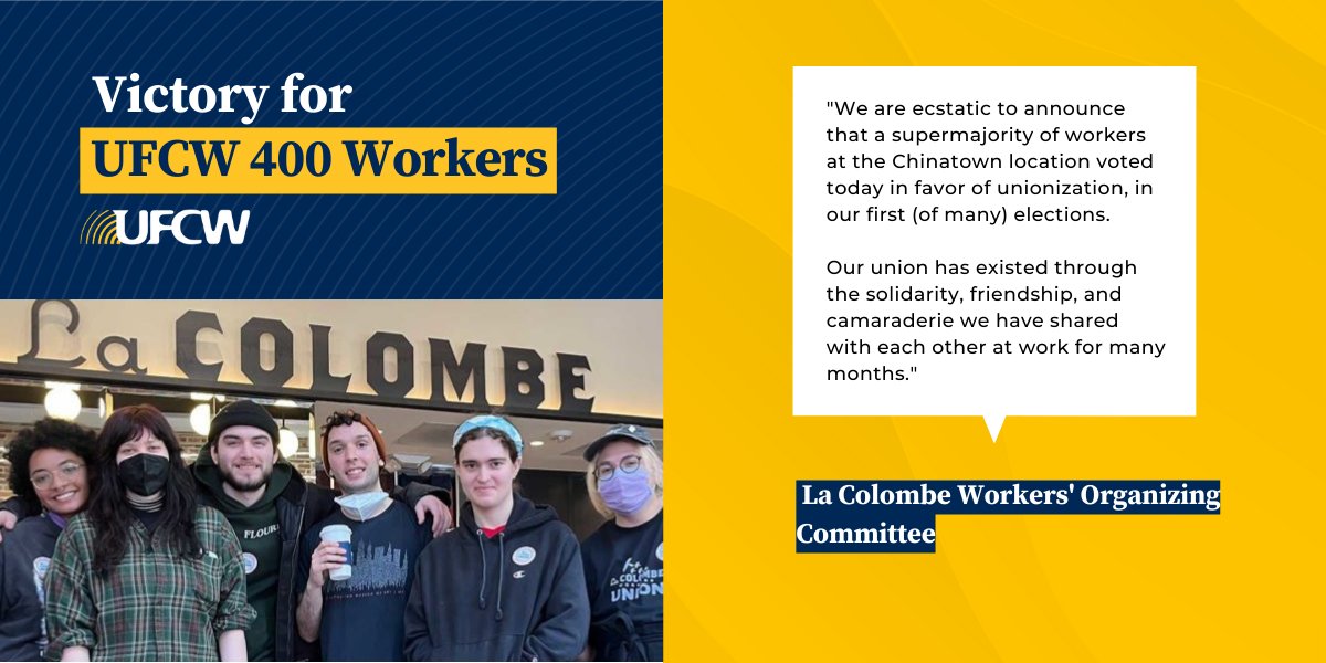 UFCW's tweet photo. #UFCWVictory βπΏβπ»βπ½βπΎ
Congratulations to workers at La Colombe Coffee Roasters in Washington, DC, who recently joined @UFCW400. This is the 1st La Colombe to organize & other La Colombe cafes have already filed for union elections.
Learn more: https://t.co/wZQRqXZkFb https://t.co/9BEScHqoHS