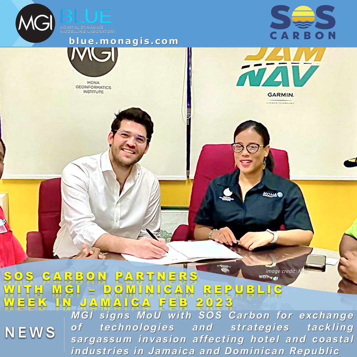 MGIMona's tweet photo. MGI solidified its partnership with SOS Carbon of the Dominican Republic by signing of a Memorandum of Understanding.
Details here: https://t.co/K5gnRUF6E9
#sargassum #soscarbon #easrlyadvisory #mgiblue #research #coastalresearch #conservation #environment
@sos_carbon https://t.co/pwBJbGGR39