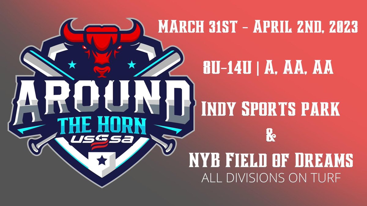 🚨🚨TEAMS NEEDED - 2023 AROUND THE HORN🚨🚨

Take the TURF at Indianapolis Sports Park and Noblesville Field of Dreams for April fools weekend! 

Teams Needed:
- 8u Open: 2 TEAMS NEEDED
- 9uAA: 2 TEAMS NEEDED
- 14uA: 1 TEAM NEEDED 

Register: hq.usssa.com/events/370089

#playUSSSA