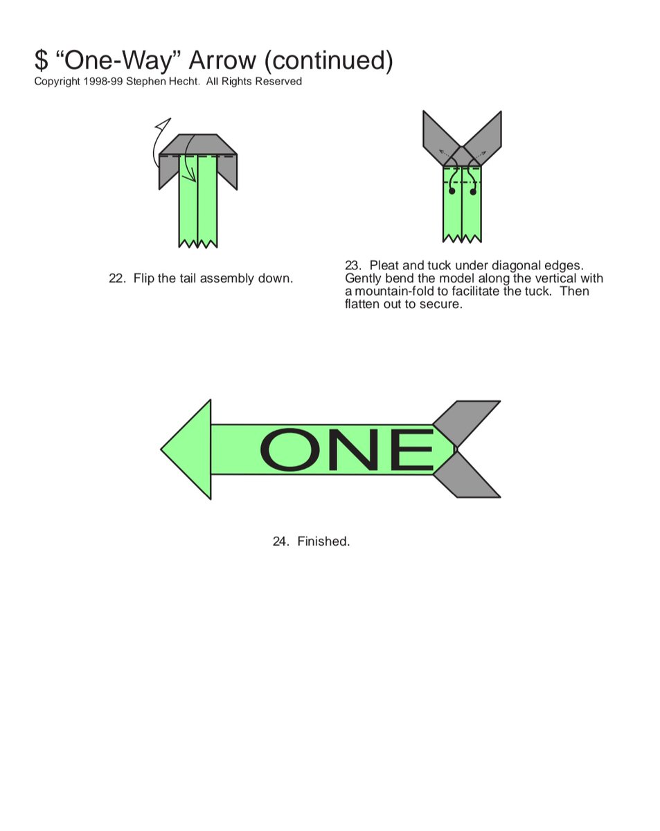 YunYuOrigami's tweet image. ↗️

MODEL: $ &quot;One-Way&quot; Arrow. 
AUTHOR: Stephen Hecht. 
FOLDED: By me. 
SHEET: A bill. 

Diagram 👉🏼

#origami #origamifun #origamitutorial #billorigami