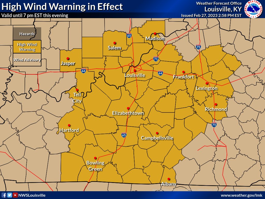 High Wind Warning in effect now until 7 PM EST! Widespread wind gusts ...