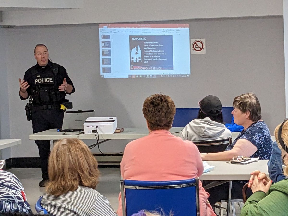 wpsSean's tweet photo. Today @WindsorPolice were speaking to seniors at 255 Riverside Dr E about #seniorsafety, #fraud https://t.co/ghNYKVx0nk
