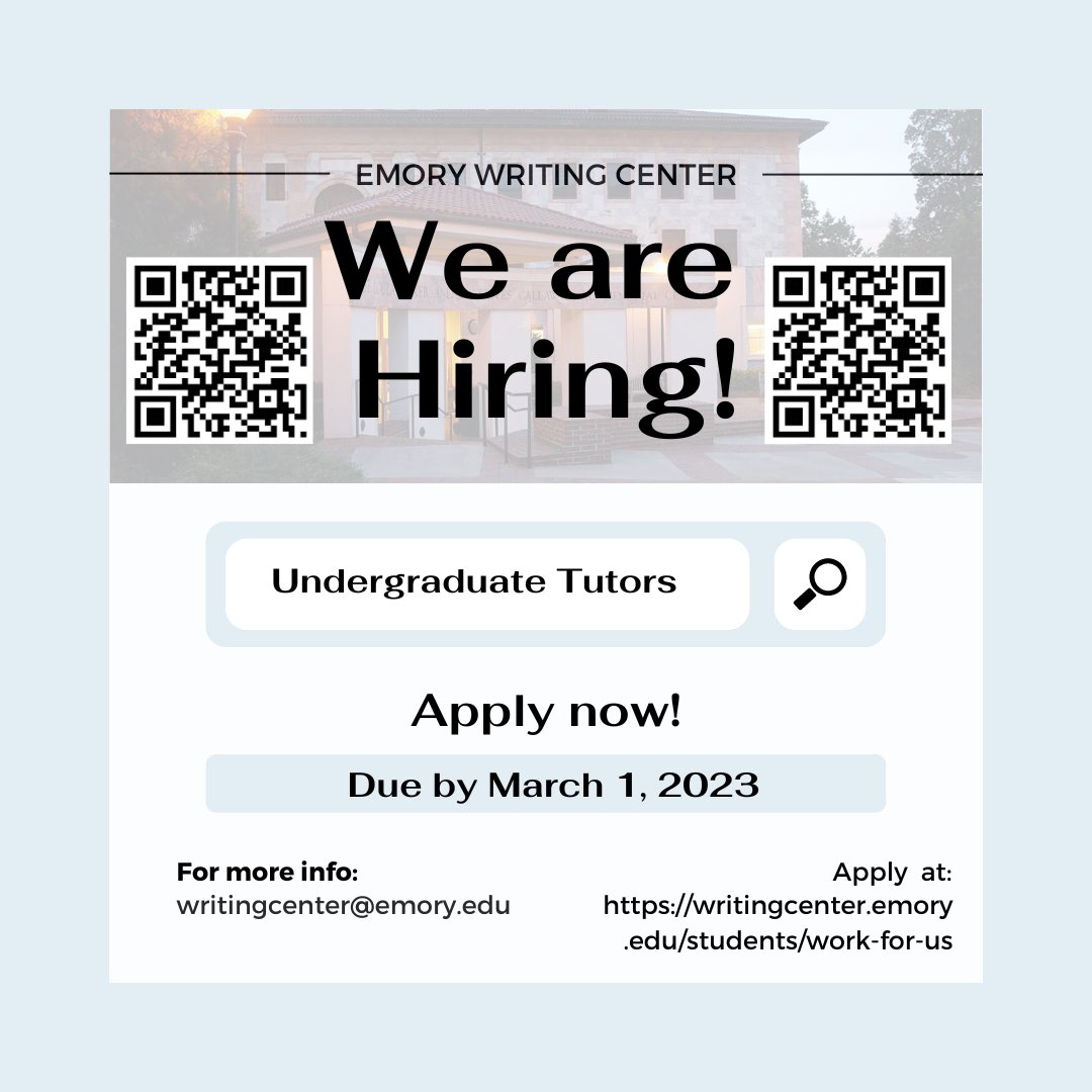EmoryWritingCtr's tweet photo. Only a couple more days to apply! https://t.co/MDODoJMBpd