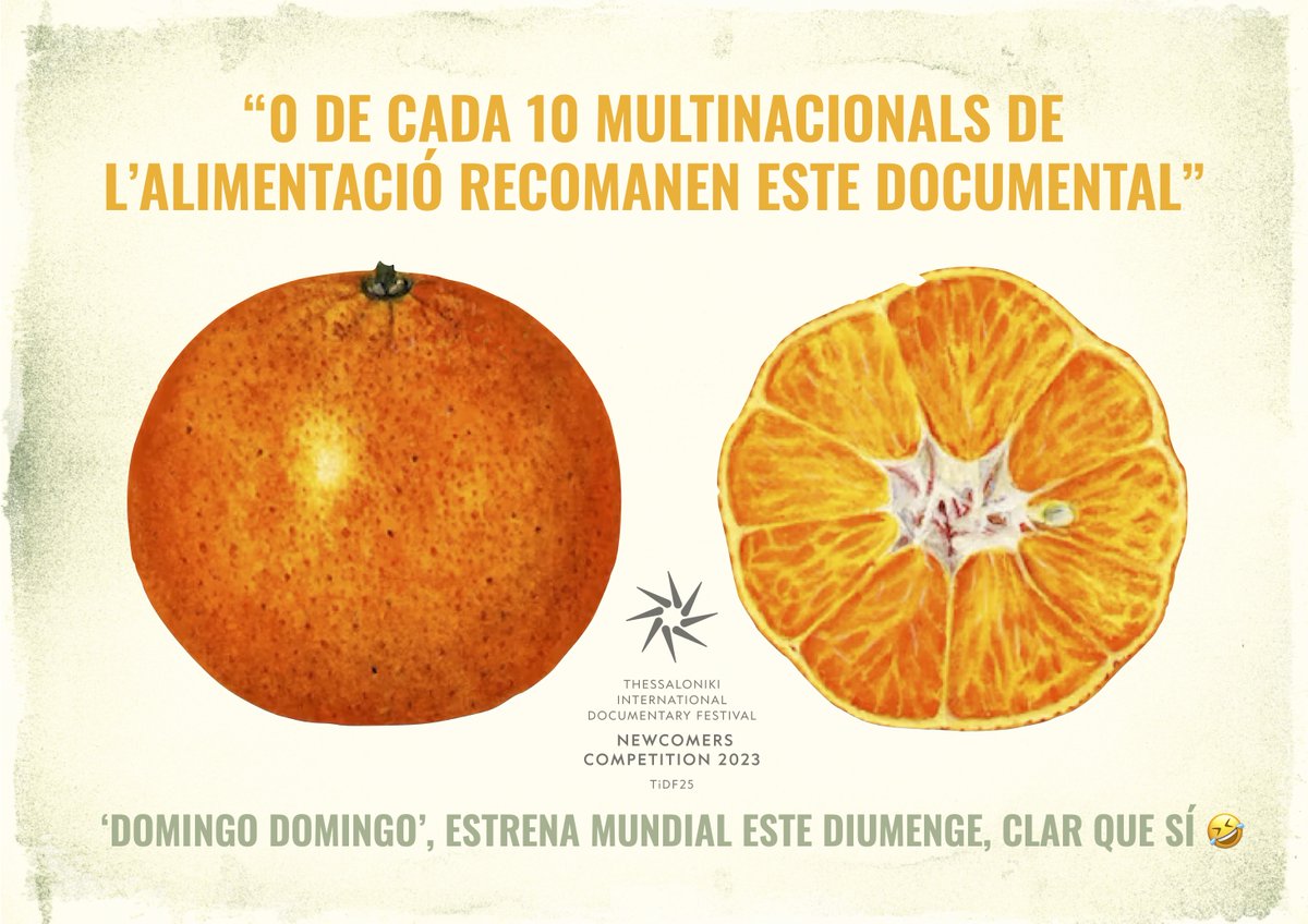 suicafilms's tweet photo. Arriba l'òpera prima de Laura García Andreu @lauragandreu 🍊🍊🍊
Diumenge que ve s'estrena 'Domingo Domingo' al Thessaloniki International Film Festival @filmfestivalgr 
No li sentarà bé a tothom... 🤣🤣 https://t.co/3qdECeSm6Z
