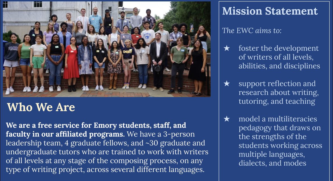 EmoryWritingCtr's tweet photo. Why should you apply to the EWC? Here’s a thread 🧵 https://t.co/i9lZ4vgFOG