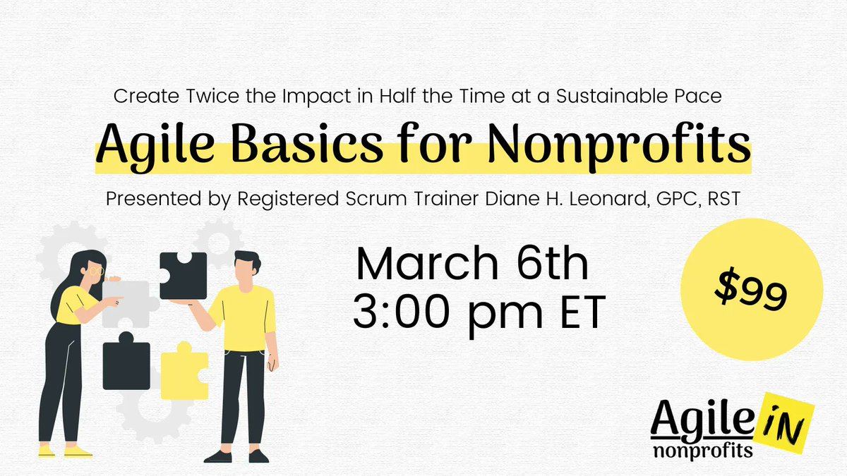 InNonprofits's tweet image. We are just ONE WEEK away from our 2-hour Agile Basics in Nonprofits course! For just $99, we will cover Agile and the different frameworks that fall under the umbrella. 

Join us on March 6th -➝ buff.ly/3hGKHOk

#AgileBasics #AgileInNonprofits