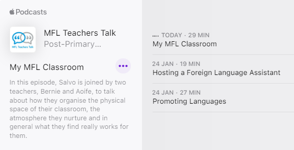 joedale's tweet image. The latest episode of #MFLTeachersTalk is out now! Salvo, Bernie and Aoife share some great practical advice on how to create a language learning environment that works @AIPLF_Ireland @atsirlanda @LangTeachersIre @OVFLanguages @afdublin @germanteachers ppli.ie/resource/mfl-t…