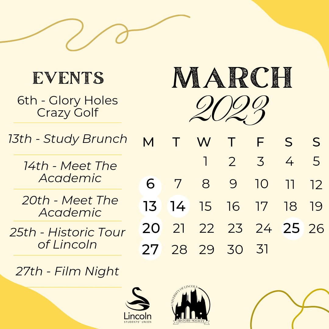 Our March events calendar is here! We have a few sign up events this month so make sure to check your emails for the links and details...

#uolhistsoc #wearelincoln