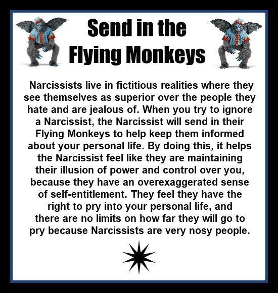 Earstohearyou's tweet image. FLYING MONKEY is a term in psychology - Seen in The Wizard of Oz and the flying monkey's who served the Wicked Witch. 
Used to describe the people who unwittingly become flying monkey's to abusers. Spreaders of hate. They are too naive to realise that they are being manipulated.
