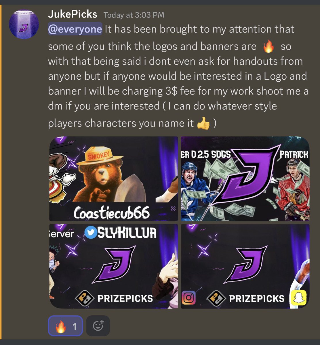 Wicky_Mickz's tweet image. Need a fire ass banner or logo? Hit my boy @XJuke13 for some fireeee work🔥🔥🔥🔥🔥 #GambingTwitter #art #Creative #PrizePicks #sportsbettingtwitter #Discord