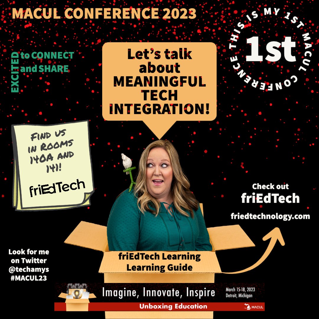 So excited for our FIRST #MACUL23 in a couple of weeks! <a href="/cmwatson2010/">Courtney Watson</a> and I will be in Room 141 on Wednesday and 140A the rest of the week. If you are going, we hope we get to connect with you! #friedfan #Google #Microsoft
