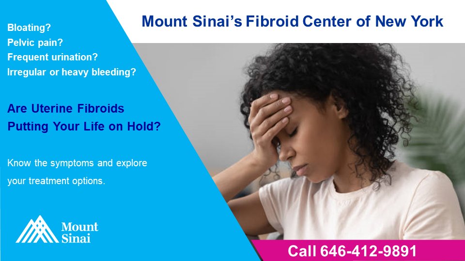 MountSinaiNYC's tweet photo. #Fibroids are noncancerous (benign) tumors of the uterus, also known as uterine leiomyoma or #myomas. At Mount Sinai’s Fibroid Center of New York, we provide women with the information they need to determine the best fibroid treatment plan. Learn more: https://t.co/obVfAaPAja https://t.co/rpy4kjIlsm