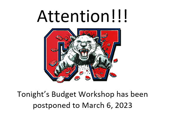 CVCSCougars's tweet photo. Tonight's Budget Workshop has been postponed to next Monday, March 6th, at 6:00 PM in the M/HS Multipurpose Room. https://t.co/ZZjhiFbFVB