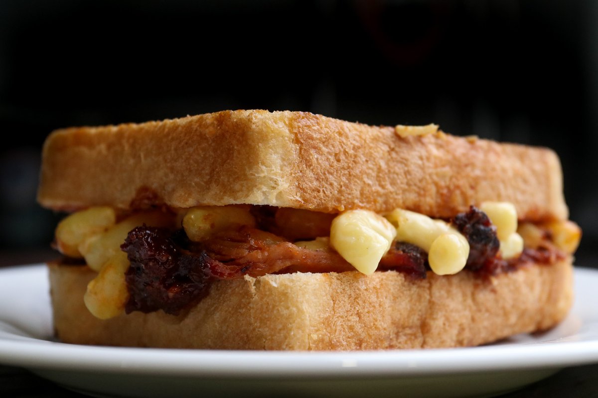 clustertruck's tweet image. Its back, but brand new. 🥪 Inspired by our old Savannah Smokehouse Sandwich, Introducing the Smoky Jalapeño Mac Daddy! Smoked Pork, Mac and Cheese, and Jalapeño Cream Cheese sandwiched between two Parmesan crusted pieces of Texas Toast! #macdaddy