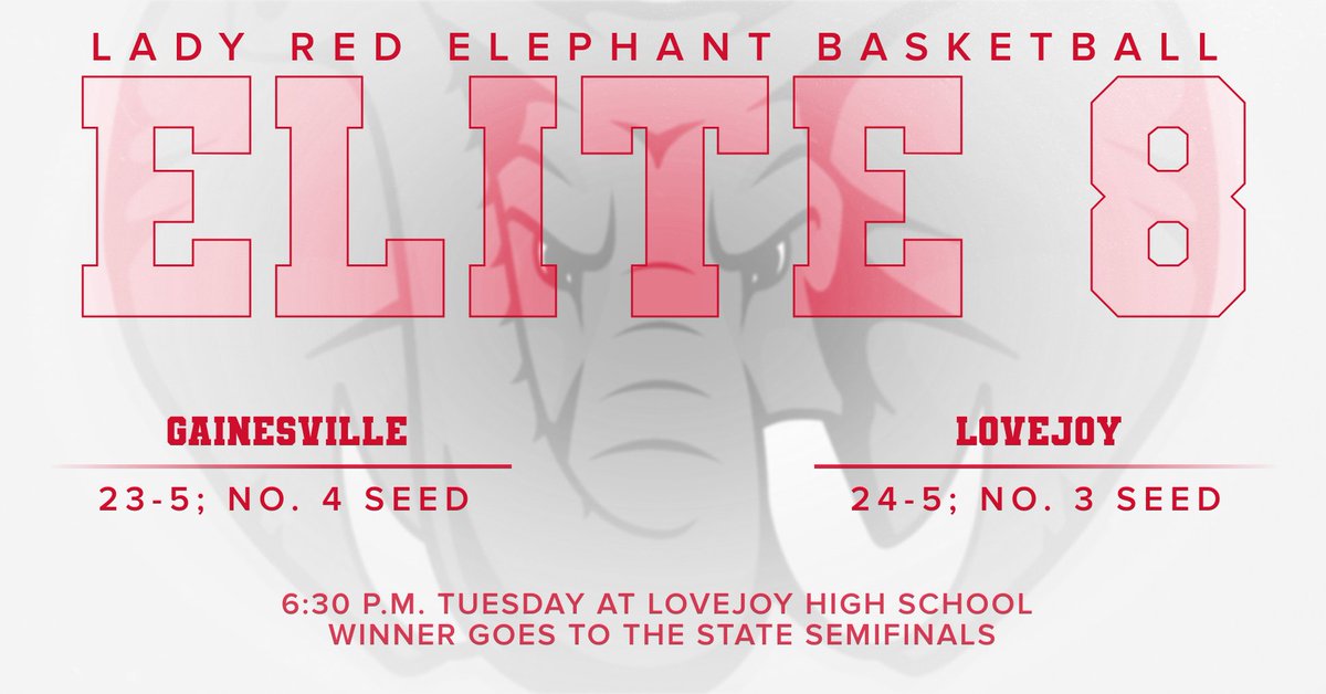 goredelephants's tweet photo. 🚨🚨Calling the 🔴 🐘 community🚨🚨

Join us tomorrow for an elite celebration #GoBigRed #DefenseHustleTeamwork #StompState
@bigred_wbb @GCSS_GHS @GCSSK12 @ONEGainesville @GHS_BigRedCheer @GHSBand1 @GHS_GAPrincipal https://t.co/QaypdeNref