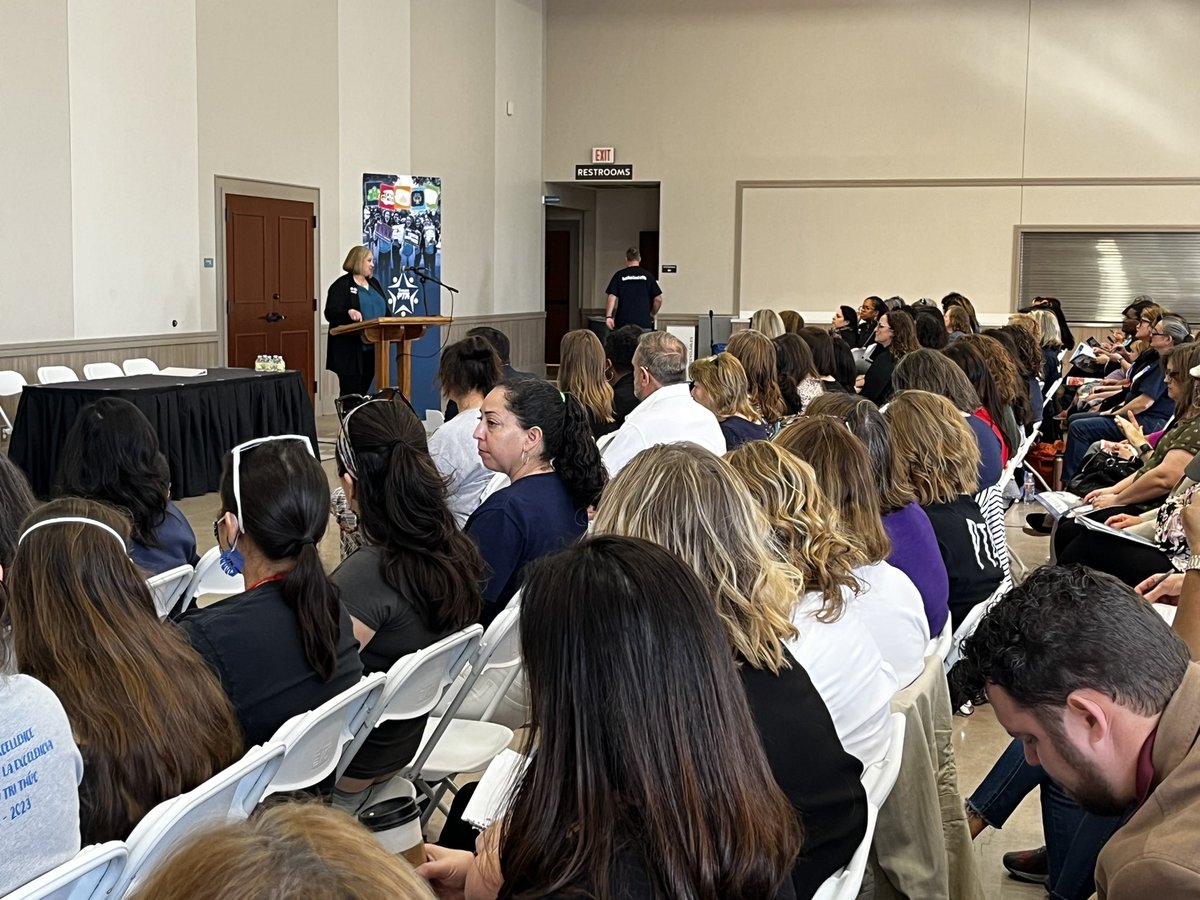 Suzi Kennon President of <a href="/txstatepta/">Texas PTA</a> greets a packed house in the Priorities Caucus in preparation for Rally Day. “We oppose vouchers and we support raising the daily allotment while funding #texed on enrollment—not attendance. #TXPTARally23