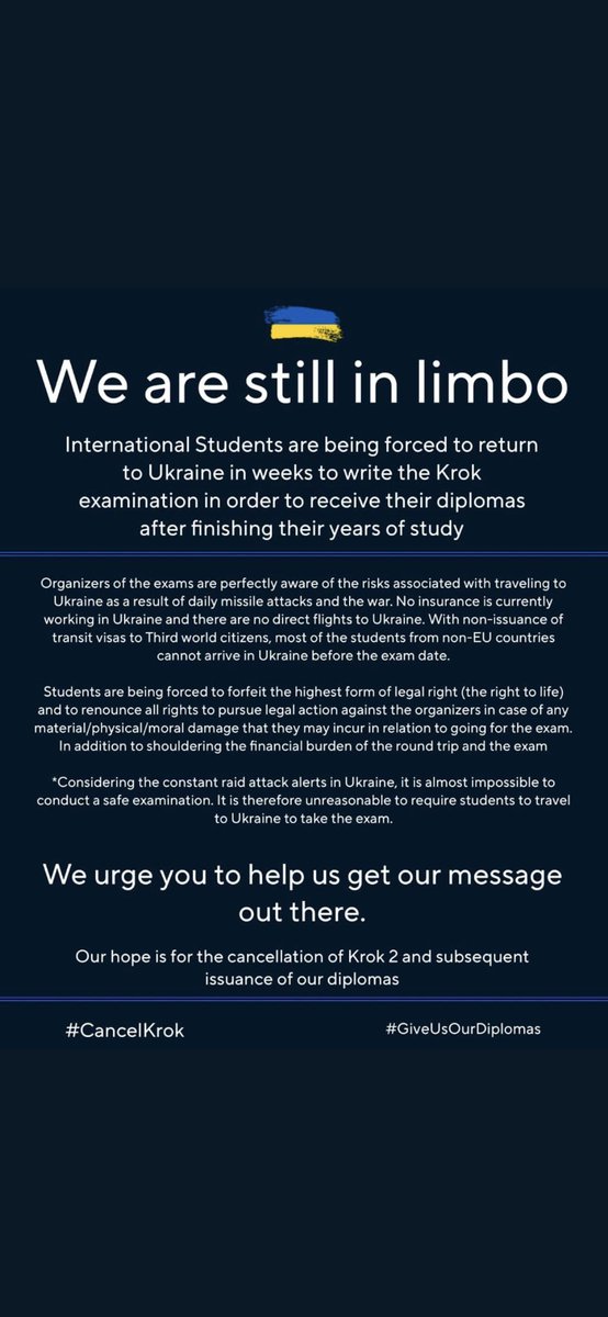 #warinukraine #cancelkrok #GiveUsOurDiplomas @ZelenskyyUa @olena_zelenska @USAmbKyiv @MelSimmonsFCDO @LGaladza @OMarkarova @DmytroKuleba @AndriyYermak @r_stefanchuk @KyivPost @BBCNews @DeutscheWelle @DEonHumanRights @BharadwajSpeaks @WorldOfAfricaTV @UN @BBCWorld @BBCBreaking