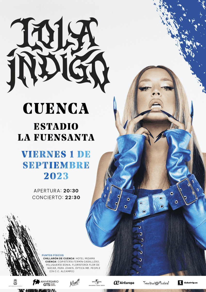 TerritorioMusi's tweet photo. 🌟¡@lolaindigomusic EN LA FERIA Y FIESTAS DE SAN JULIÁN 2023 DE #CUENCA!🌟
♥ 1 de septiembre/ Estadio La Fuensanta (Cuenca). Desde las 22.30h.
👉Las entradas se podrán a la venta a partir del próximo sábado, 4 de marzo, a las 10.00h, en #ticketvip
https://t.co/Vzv81ojFQB https://t.co/5CT1UVD5dD