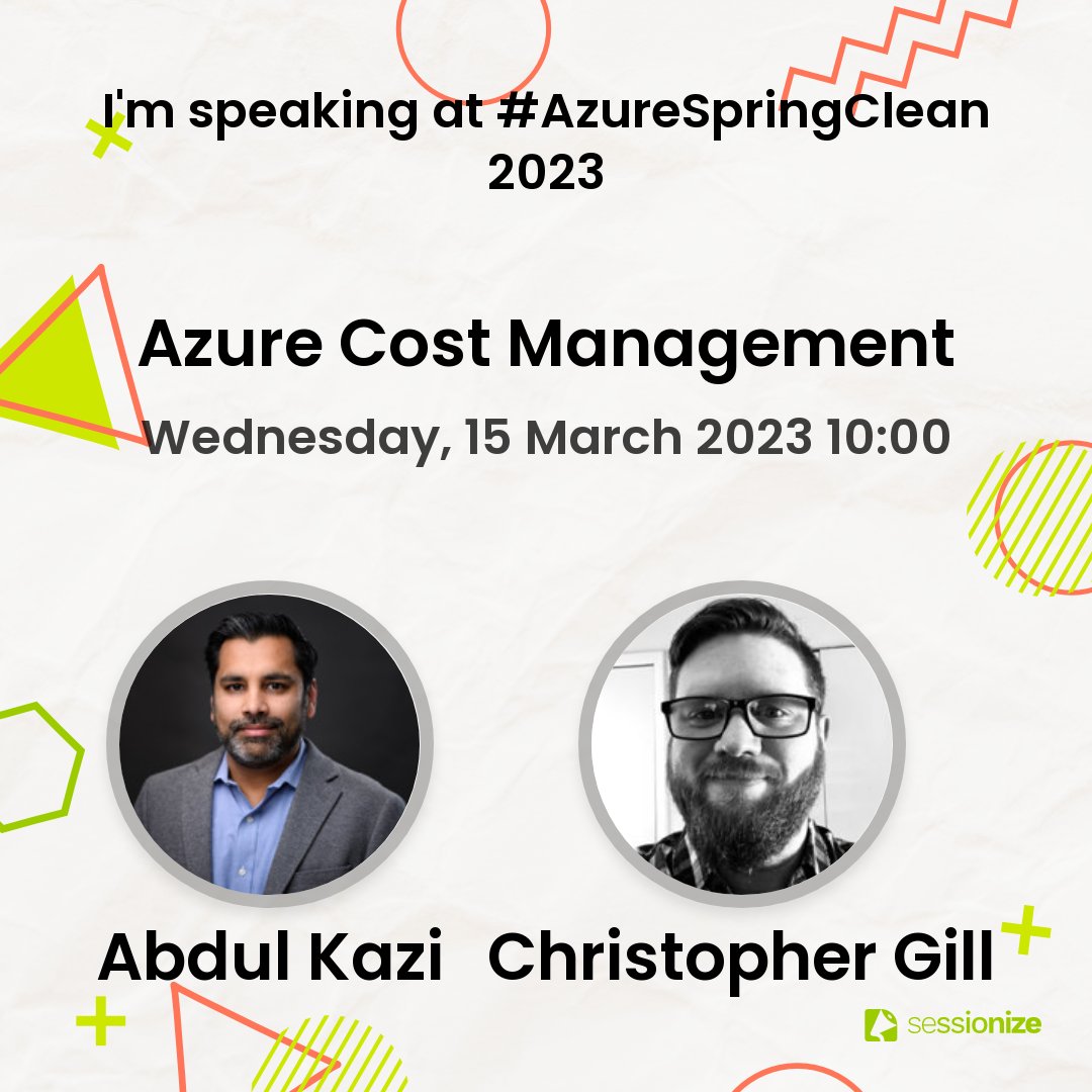 abdulkazi's tweet image. Chris and I are excited to speak at #AzureSpringClean 2023 about Azure Cost Management.
#Azure #costmanagement #Cloudfamily