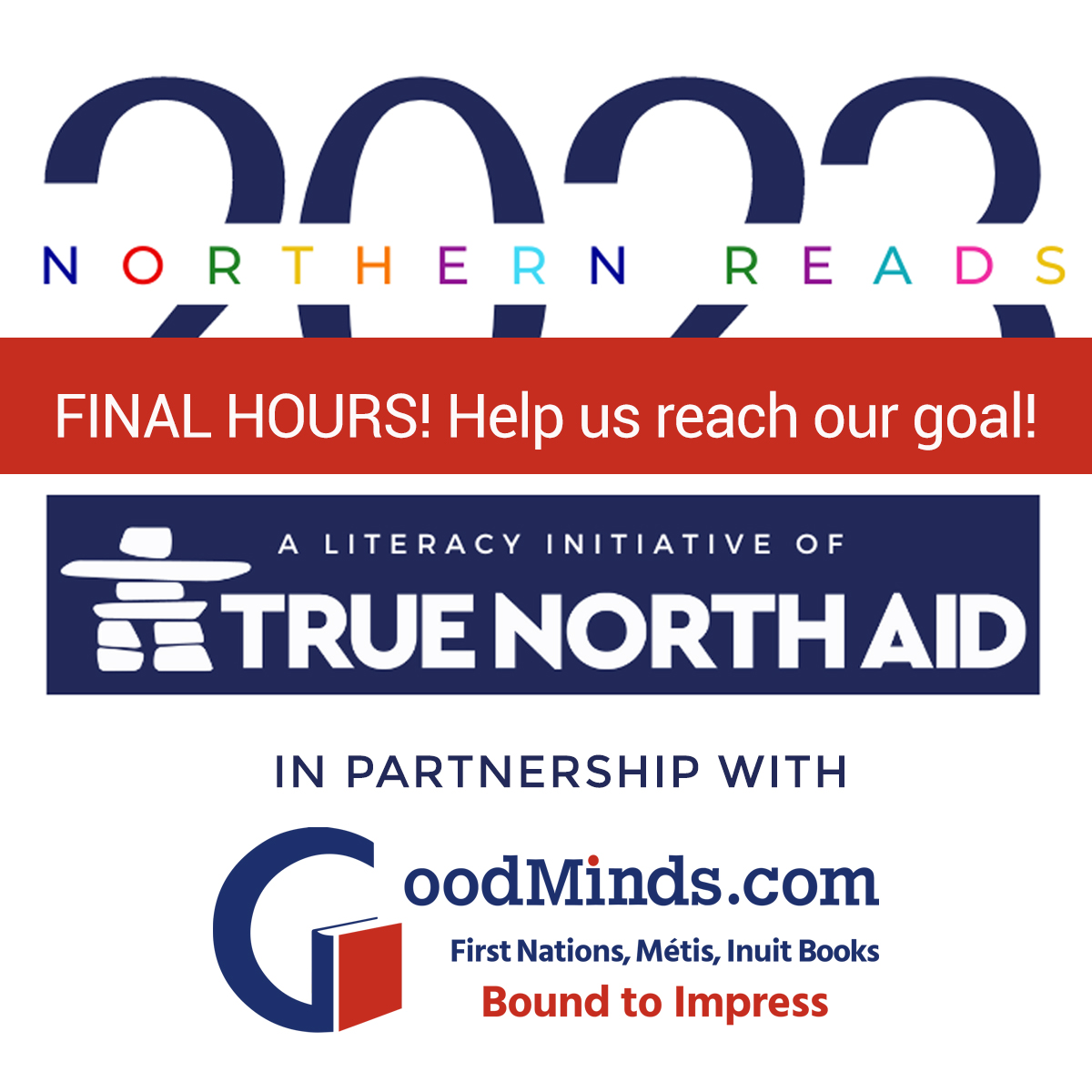 TrueNorthAid's tweet photo. Northern Reads 2023 is in its final hours!
Help fulfill the book wishlists benefiting #literacy programs in 3 northern &amp; remote #Indigenous communities.
Thank you to those who purchased a gift card via @GoodMindsBooks/contributed to shipping costs.
Info: https://t.co/OsTfnvV3J1 https://t.co/jyMZHkJzBY