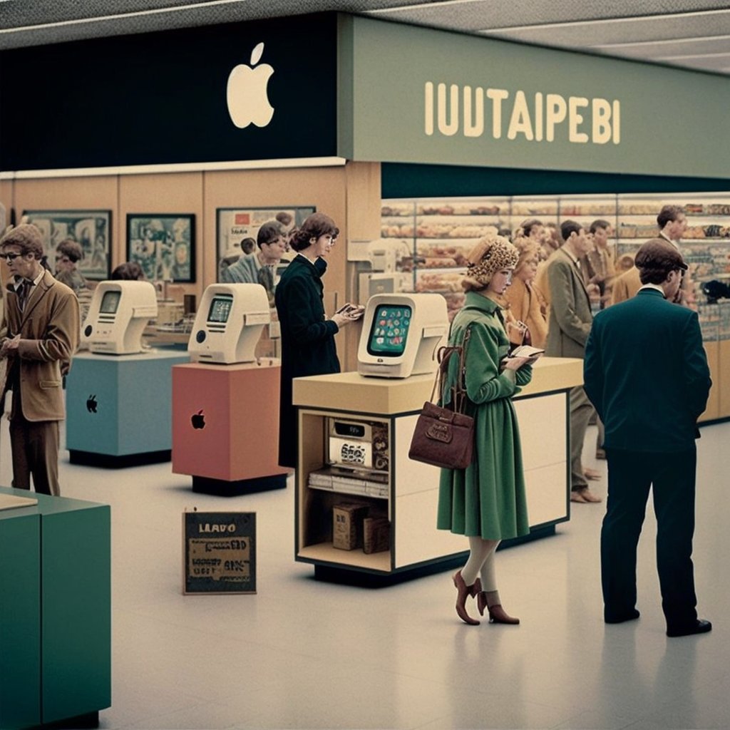 Apple Store 1963.

#aiart #ai #digitalart #picoftheday #photooftheday #dailyart #stablediffusion #artificialintelligence #funnyart #funnyai #humor #apple #applestore #nostalgicdesign #thosewerethedays