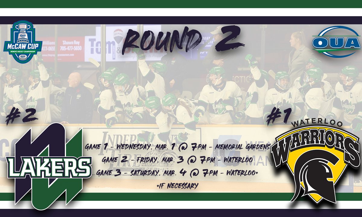 The Road to the McCaw Cup continues. The #Lakers W🏒 team takes on Waterloo in Round 2 of the #OUA Playoffs. #GoLakers #LakersPRIDE #NortherNUprising #BannerSeason