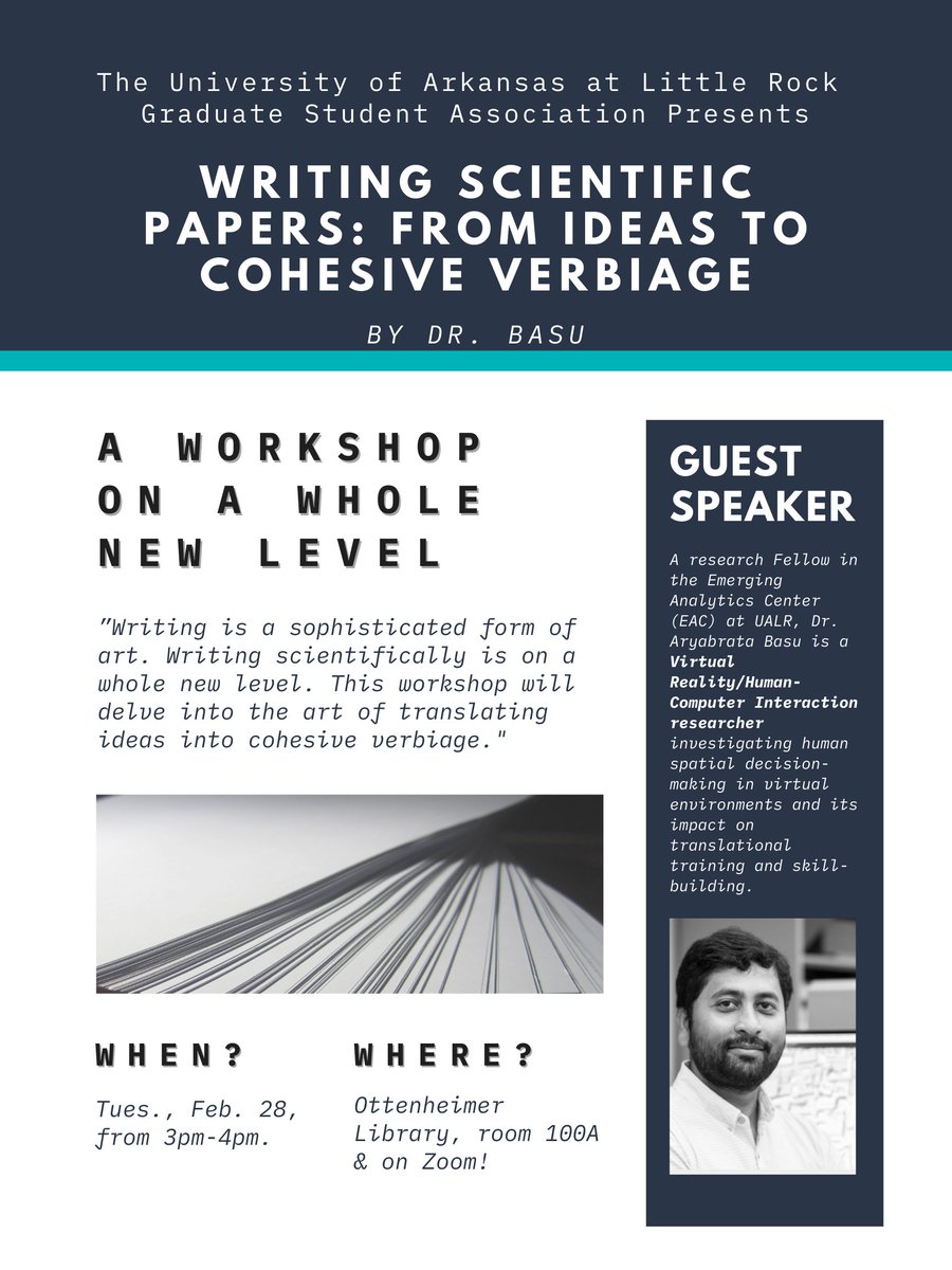 ualr_acm's tweet photo. Free scientific writing workshop, tomorrow!
Register: https://t.co/EtLBRgZH3i https://t.co/Mcfm3NSIb8