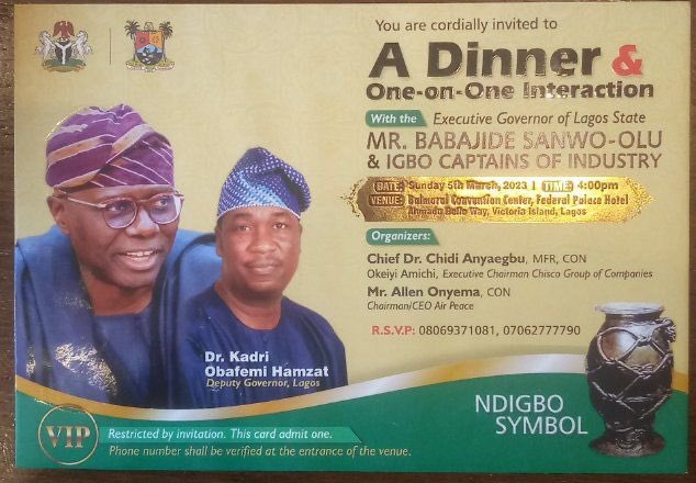 Sanwoo Olu don Dey Organize Dinner with Ndi Igbo.

No more “Go back to Anambra”??

The Lagos result don dey humble everybody.. reality dey set in.

Lesson must be learnt!

#nigeriadecides2023