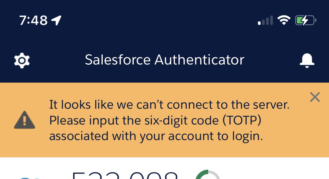 Is anyone else getting an error message in the SF Authenticator? 
<a href="/salesforce/">Salesforce</a> #Salesforce