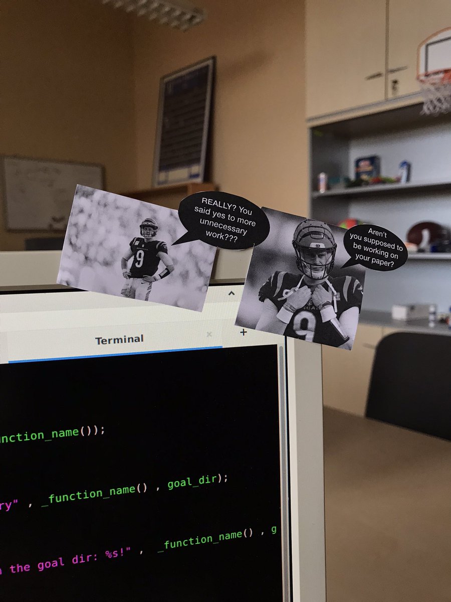 S_Haemmerich's tweet photo. Got these amazing #JoeBurrow stickers from @z_aafia to motivate me when working here at @DrRemeis! Thanks to Aafia my motivational level is through the roof right now! 
#unifau #astrotwitter #CincinnatiBengals #remeisfamily https://t.co/bX7O6okKtL