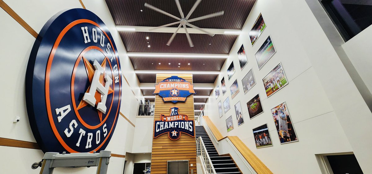 OAICorp's tweet photo. Miami Monday! Spring Training got off to a great start this past weekend. Check out some of the work we did at @Ballpark_PB. Lots of updates for the World Series Champions 2022, @astros . 
 
First photo courtesy of @astros 
.
.
.
#visualbranding #branding #mlb #worldchampion https://t.co/S1QEtJ6BLJ