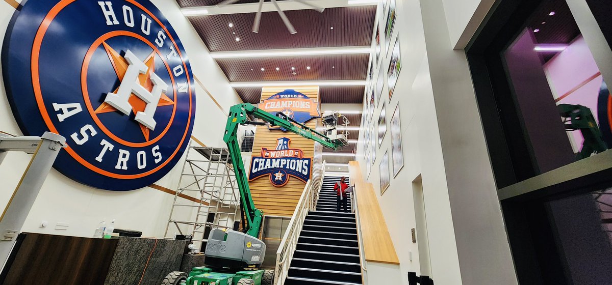 OAICorp's tweet photo. Miami Monday! Spring Training got off to a great start this past weekend. Check out some of the work we did at @Ballpark_PB. Lots of updates for the World Series Champions 2022, @astros . 
 
First photo courtesy of @astros 
.
.
.
#visualbranding #branding #mlb #worldchampion https://t.co/S1QEtJ6BLJ