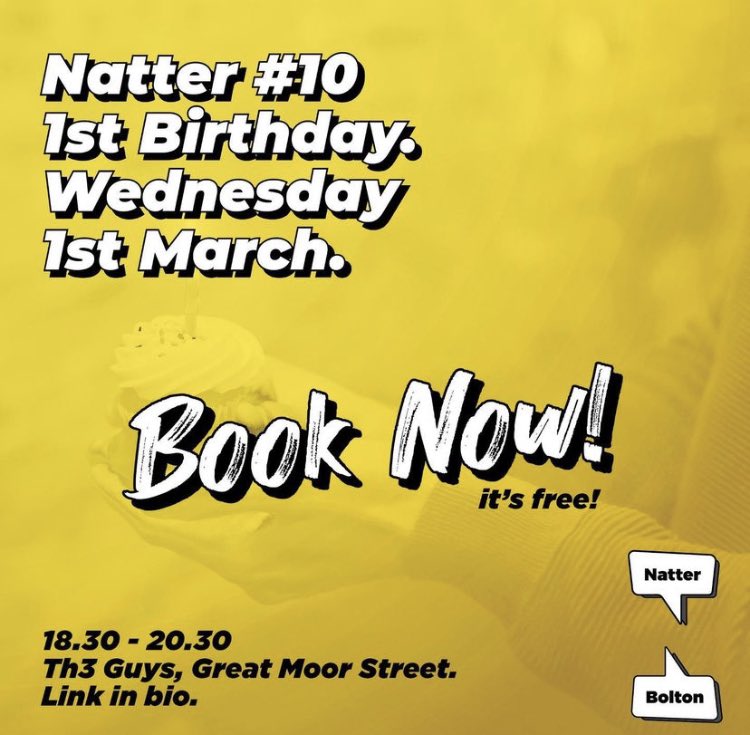 This Wednesday, catch me alongside some mint poets to celebrate <a href="/NatterBolton/">Natter</a>’s 1st Birthday - one of my favourite places to read 💛