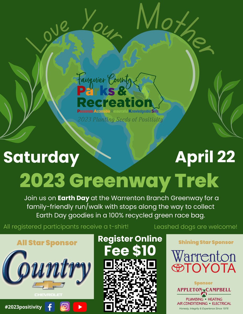 soleful_running's tweet photo. Soleful is so excited to participate in Fauquier County Department of Parks & Recreation's upcoming Greenway Trek to celebrate Earth Day on April 22. We will have a table on the route and we hope to see you there!
#2023positivity #earthday #earthdaywalk #earthdayrun #running https://t.co/HGkzRlbHyZ