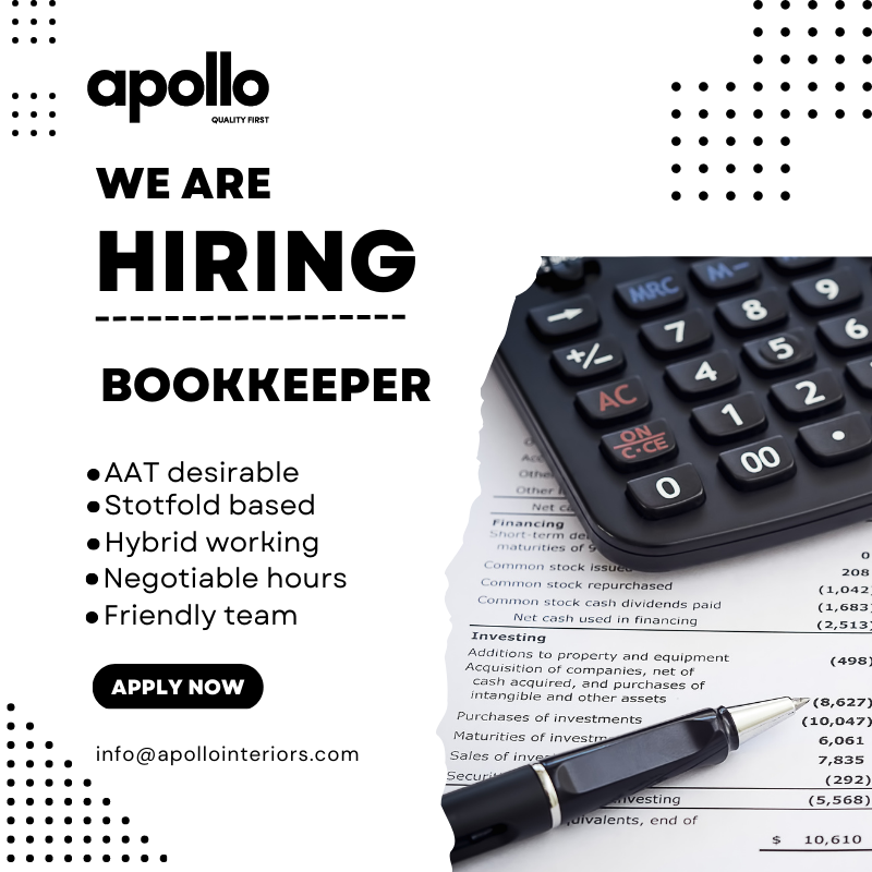 ApolloInteriors's tweet photo. We're looking to hire a part-time Quickbooks experienced, AAT Level 4 part/fully qualified Bookkeeper.
See our website for details on how to apply:
https://t.co/0OICoZiNcY
#apollointeriors #bookkeepingjobs #stotfold #hitchin #hitchinjobs #bookkeeper https://t.co/qvRE5O9xIA