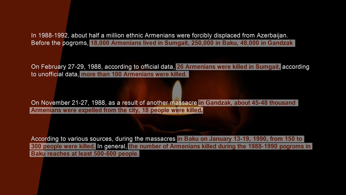 H_Virabyan's tweet photo. Hace 35 años la población 🇦🇲 de Sumgait fue sometida a masacres y atrocidades, cometidos x Azerbaiyán con una crueldad indescriptible. Hoy, en el 80° día del bloqueo de #NagornoKarabaj, conmemoramos y honramos a las víctimas de Sumgait. 

#Sumgait1988 #Sumgait35 #SumgaitPogroms https://t.co/kFC11bIVYv