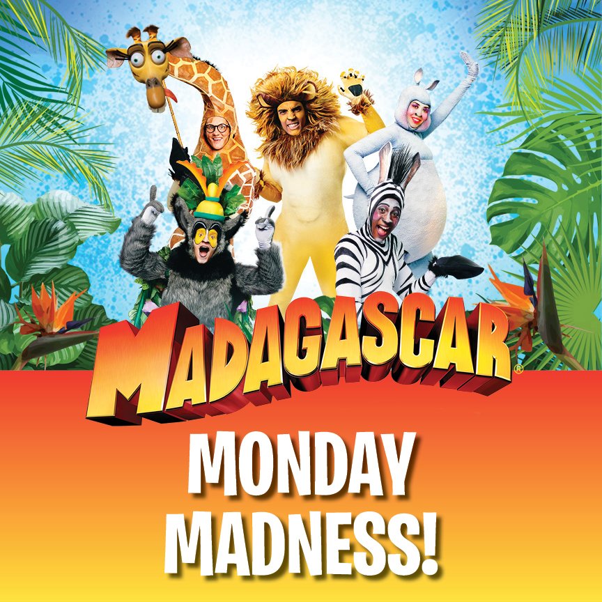 It’s Madagascar Madness Monday! Take advantage of our madness with Buy One Ticket, Get One Ticket Free! 🦁 🦓 🦒 🦛 🐧 🐒 
Use code: MADNESS
🎟bit.ly/3IC1LP5
Offer valid NOW - March 4
Additional fees &amp; restrictions may apply. Not valid on previously purchased tickets.